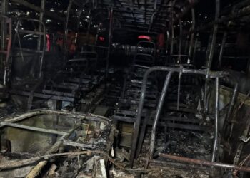 Five Government Buses Destroyed in Fire at SLRA Parking Ground 